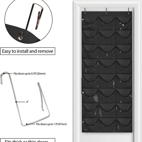 24 Deep Pockets- Hat Organizer - Hat Racks for Baseball - Wall Door with 3 Hooks - Picture 3 of 7